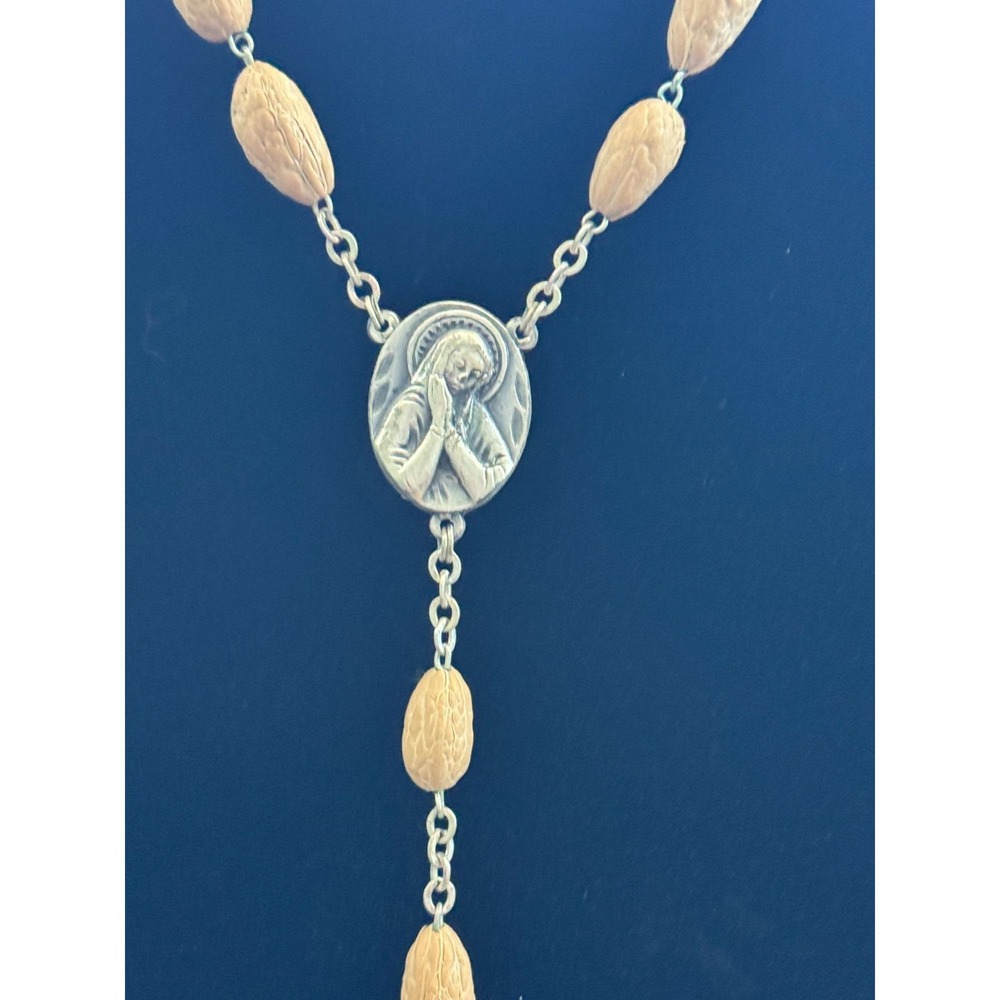 Vintage Italian Olive Wood Rosary Crucifix & Centerpiece Virgin Mary With Claspe - Picture 5 of 6